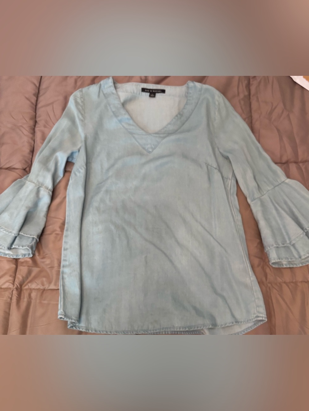 Zac & Rachel Pale Blue V-Neck Bell Sleeve Tunic (S)